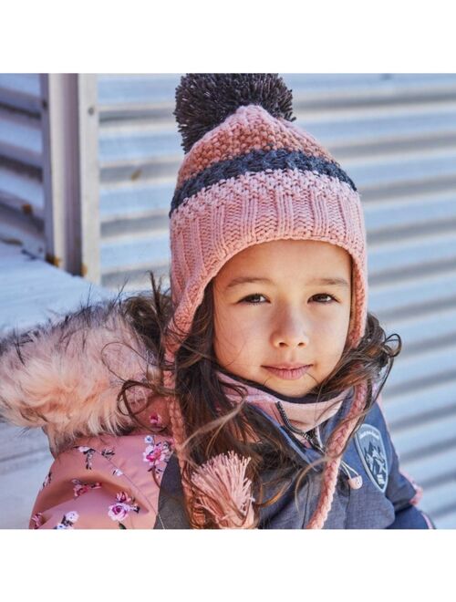 DEUX PAR DEUX Girl Striped Earflap Knit Hat Pink And Grey - Toddler Child