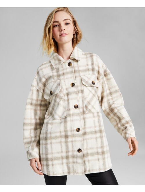 AND NOW THIS Women's Plaid-Print Long-Sleeve Shacket