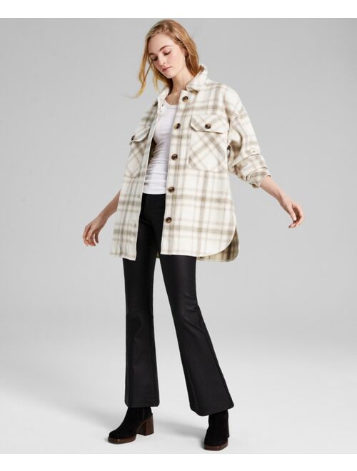 AND NOW THIS Women's Plaid-Print Long-Sleeve Shacket