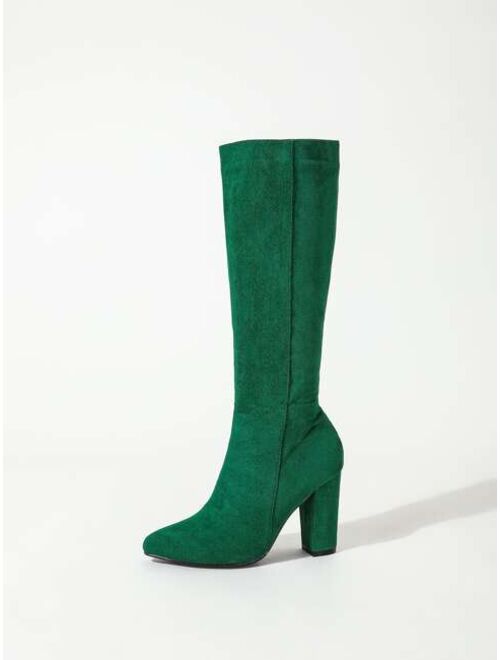 Shein Faux Suede Zip Side Chunky Heeled Classic Boots