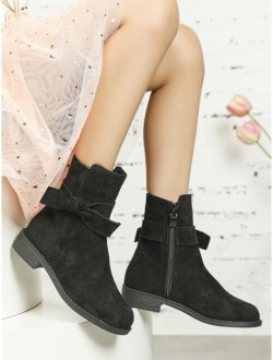 Girls Faux Suede Bow Decor Zipper Side Boots