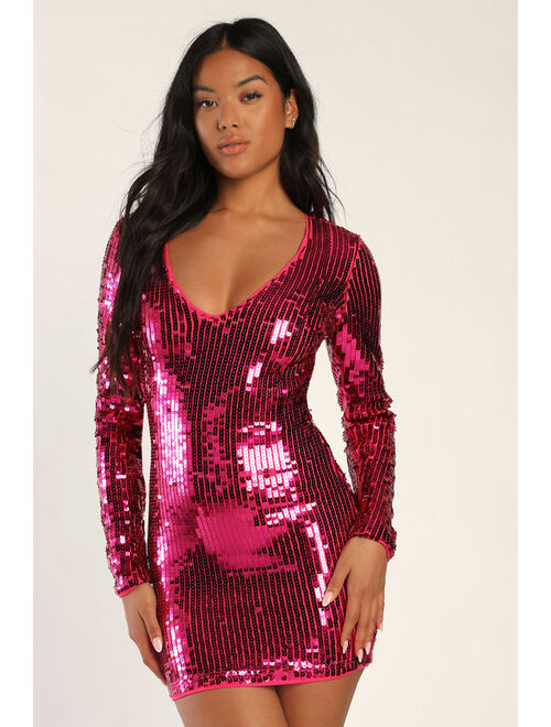 Lulus Glowing Sensation Magenta Sequin Mini Bodycon Dress