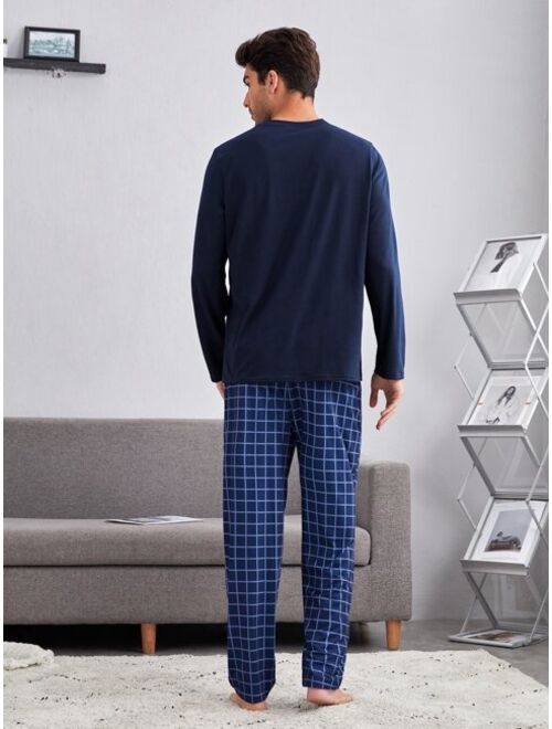 Shein Men Windowpane Print PJ Set