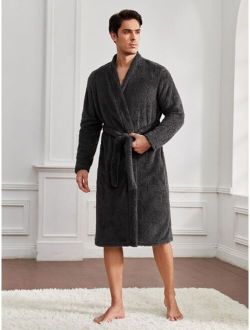 Men Solid Belted Sleep Robe