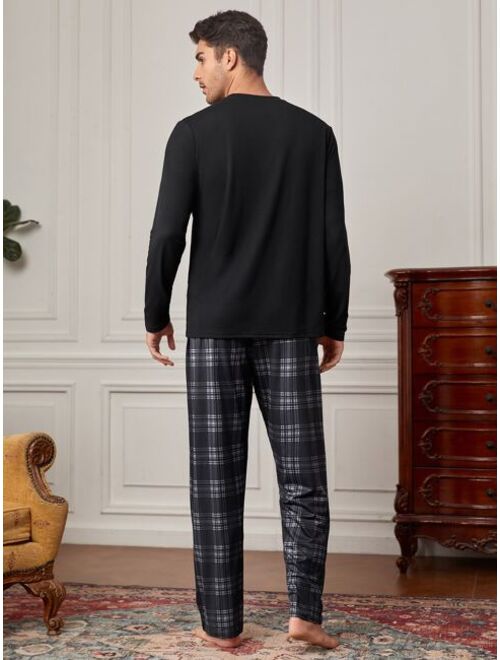 Shein Men Plaid And Letter Graphic PJ Set