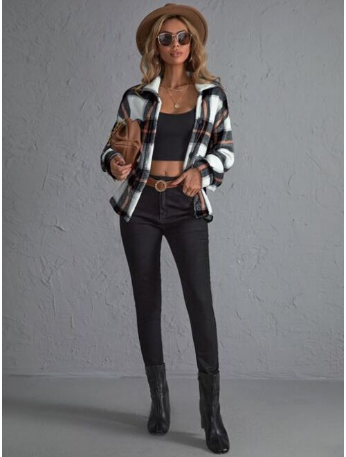 Shein Plaid Print Drop Shoulder Jacket