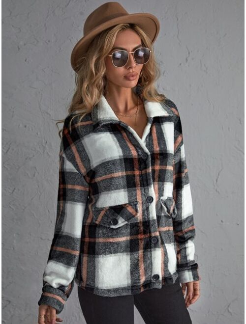 Shein Plaid Print Drop Shoulder Jacket