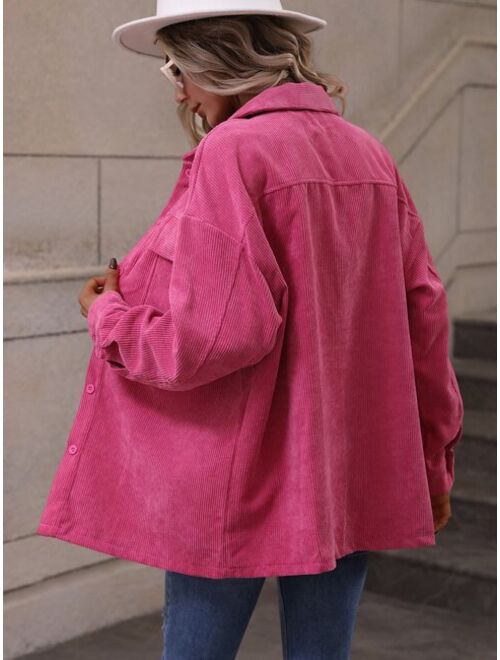 Shein Flap Pocket Drop Shoulder Corduroy Coat