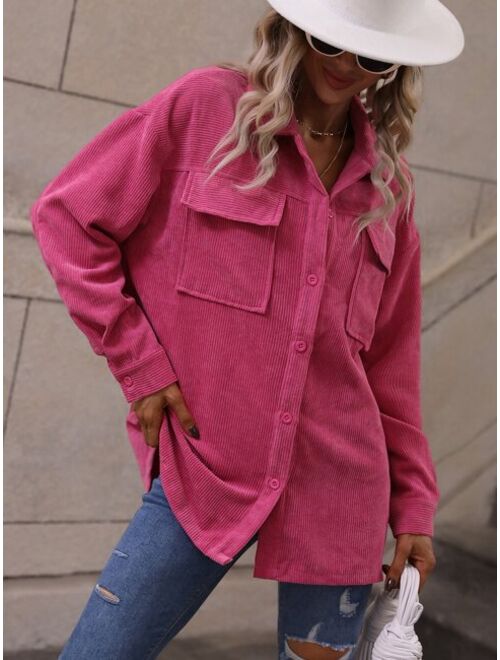 Shein Flap Pocket Drop Shoulder Corduroy Coat