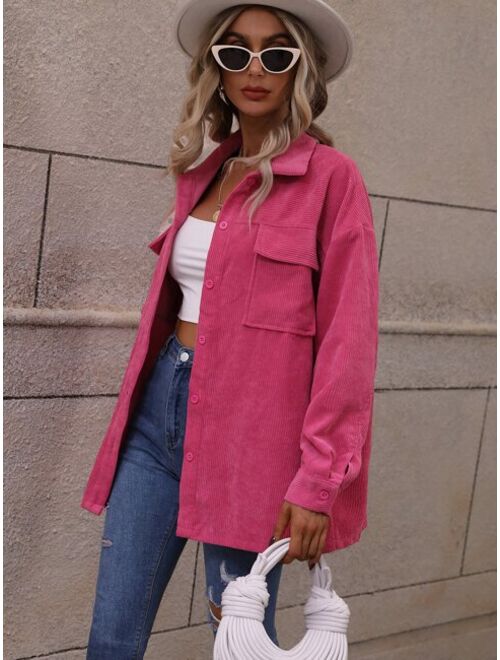 Shein Flap Pocket Drop Shoulder Corduroy Coat