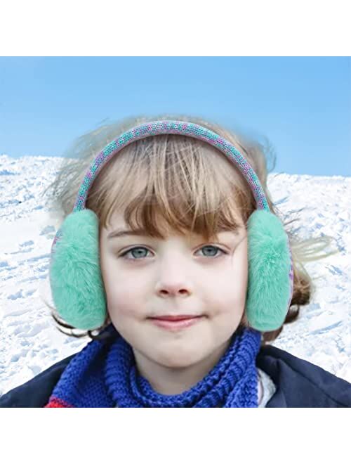 Liusuper Winter Earmuffs for Kids Girls Outdoor Knitted Ear Muffs Soft Plush Ear Cover Warmer 4-12 Years