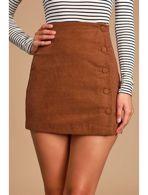 Lulus Katherina Rust Brown Button Front Corduroy Skirt