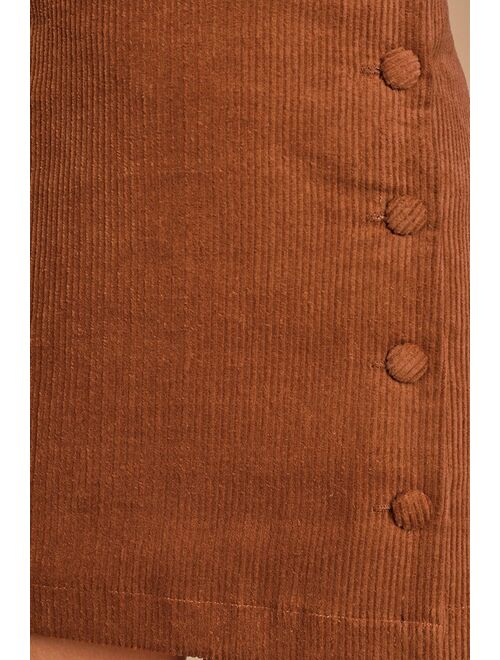 Lulus Katherina Rust Brown Button Front Corduroy Skirt