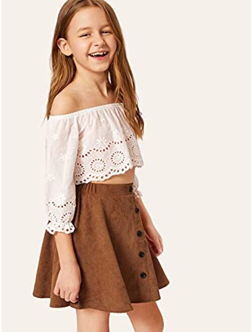 Milumia Girl's Button Up Skater Skirt High Waist A Line Flared Corduroy Short Skirt