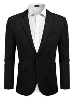 Men's Casual Corduroy Blazer Jacket Two Button Suit Jacket Slim Fit Sport Coat for Autumn Winter