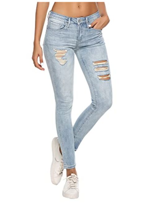 Resfeber Women's Ripped Skinny Jeans Stretch Comfy Pants Distressed Destroyed Jean with Hole