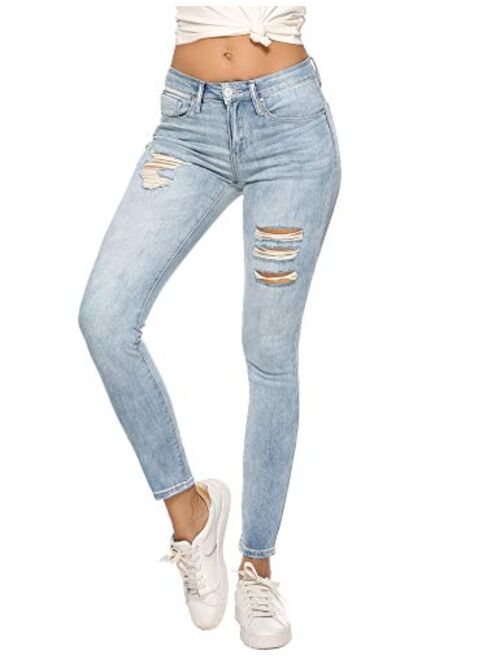 Resfeber Women's Ripped Skinny Jeans Stretch Comfy Pants Distressed Destroyed Jean with Hole