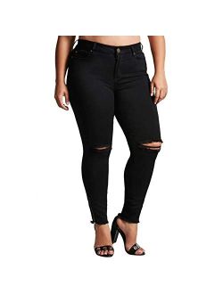ALLABREVE Women Plus Size Ripped Stretch Skinny Jeans, High Rise Distressed Denim Jegging