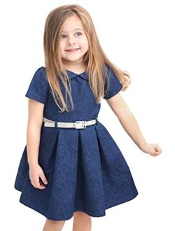 Lilax Little Girls' Flocked Occasion Dress with Shimmer Belt