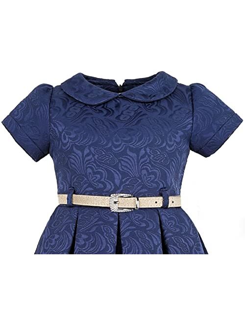 Lilax Little Girls' Flocked Occasion Dress with Shimmer Belt
