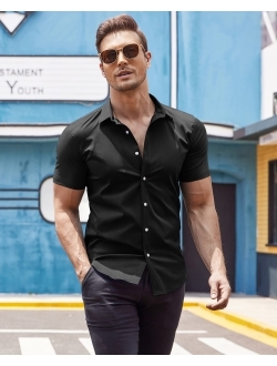 Men's Muscle Fit Dress Shirts Wrinkle-Free Short Sleeve Casual Button Down Shirt