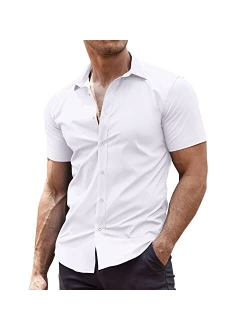 Men's Muscle Fit Dress Shirts Wrinkle-Free Short Sleeve Casual Button Down Shirt