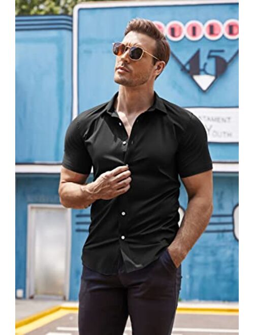 COOFANDY Men's Muscle Fit Dress Shirts Wrinkle-Free Short Sleeve Casual Button Down Shirt