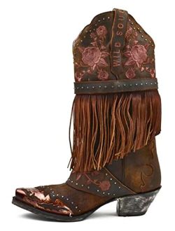 Women's Bed of Roses Fringe Embroidered Western Boot Snip Toe - Dp80176
