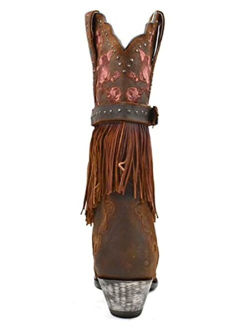 Dan Post Women's Bed of Roses Fringe Embroidered Western Boot Snip Toe - Dp80176