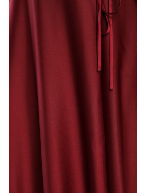 Lulus Eternal Amore Burgundy Long Sleeve Button Cuff Wrap Maxi Dress