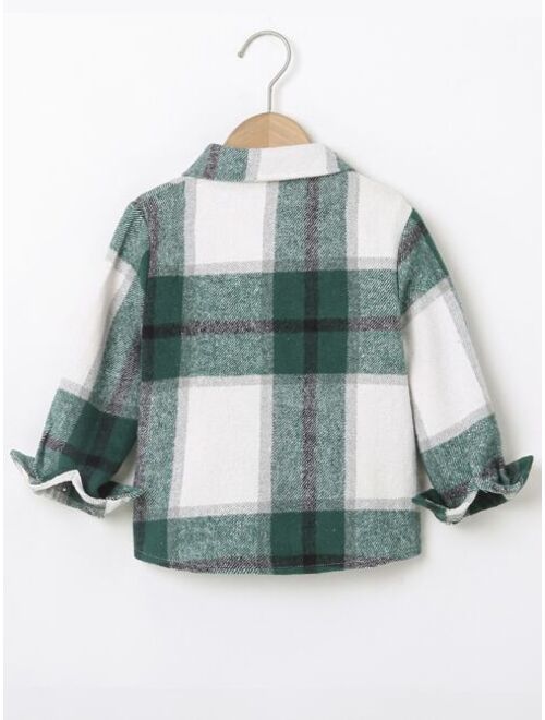 Shein Toddler Boys Plaid Print Flap Pocket Shirt Without Tee