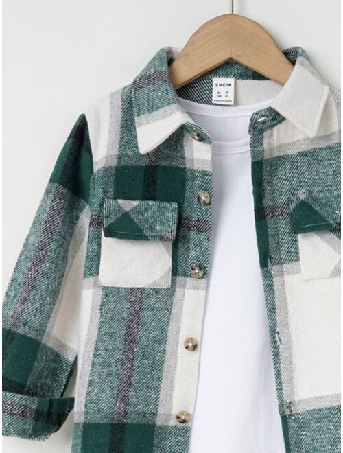 Shein Toddler Boys Plaid Print Flap Pocket Shirt Without Tee