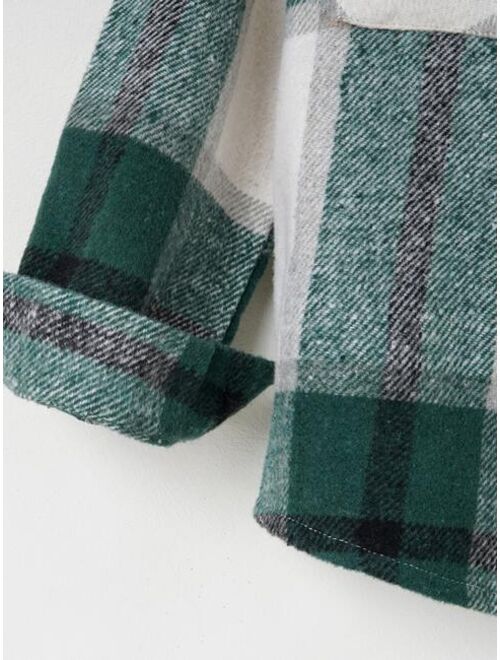 Shein Toddler Boys Plaid Print Flap Pocket Shirt Without Tee