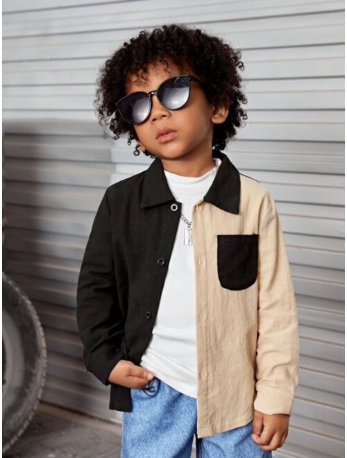 Shein Toddler Boys Two Tone Pocket Patched Shirt