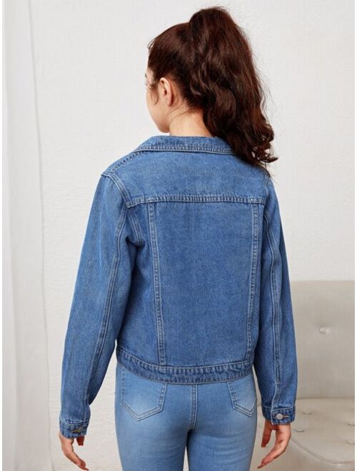 SHEIN Teen Girls Fake Pocket Button Front Denim Jacket