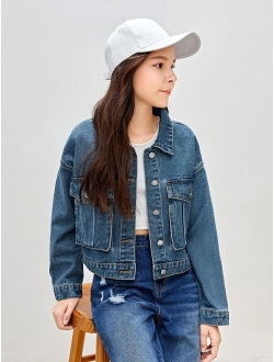 Teen Girls Flap Pocket Denim Jacket