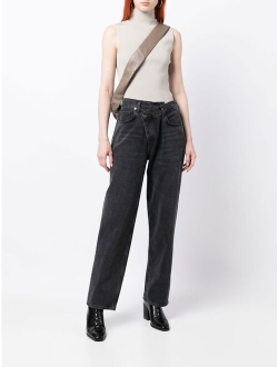 high-waist straight-leg jeans