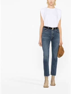 high-waisted slim-fit jeans