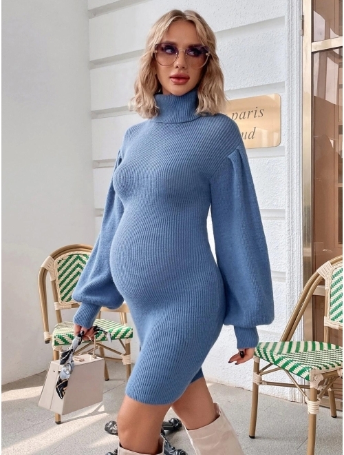 SHEIN Maternity Turtleneck Drop Shoulder Sweater Dress Without Belt