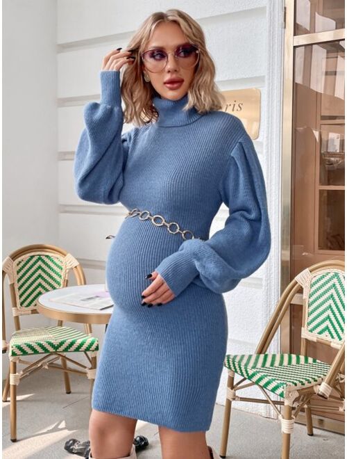 SHEIN Maternity Turtleneck Drop Shoulder Sweater Dress Without Belt