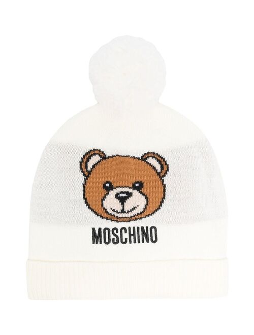 Moschino Kids logo-embroidered pom-pom beanie