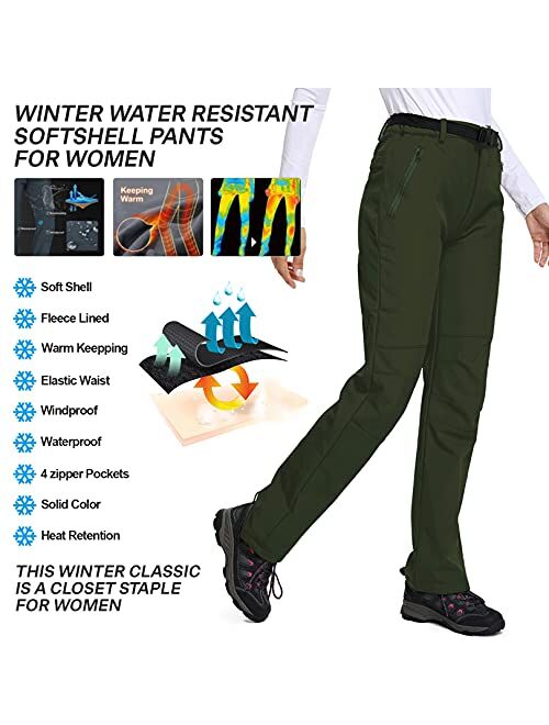 Linlon Womens Waterproof Snow Ski Pants Hiking Fleece Lined Insulated Windproof Softshell Snowboard Outdoor Pants