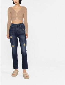 ripped-detail high-waist jeans