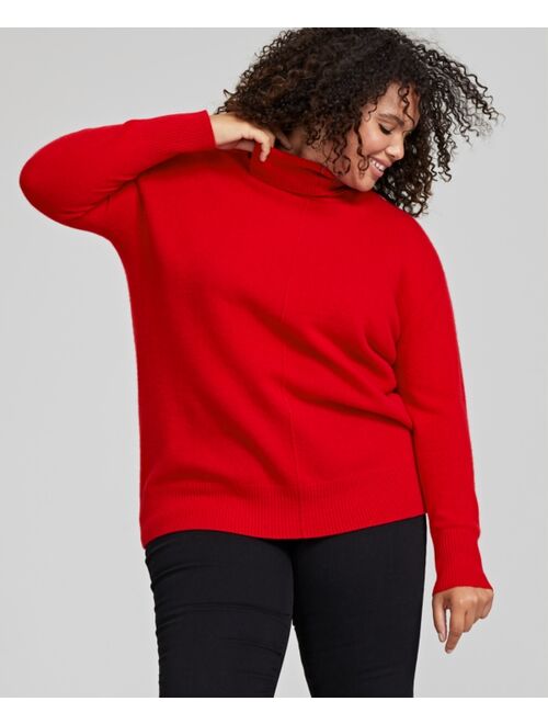 CHARTER CLUB Plus Size 100% Cashmere Oversized Turtleneck Sweater, Created for Macy's