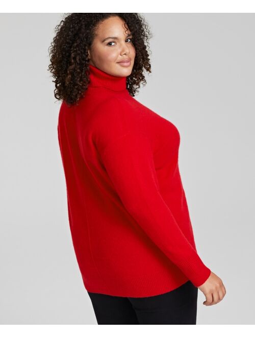 CHARTER CLUB Plus Size 100% Cashmere Oversized Turtleneck Sweater, Created for Macy's