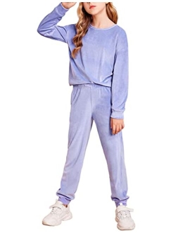 Girls 2 Piece Outfits Kids Velour Sweatshirts & Sweatpants Loungewear Clothing Sets