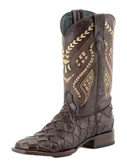 Ferrini Men's Bronco Pirarucu Print Square Toe Leather Heeled Western Boots