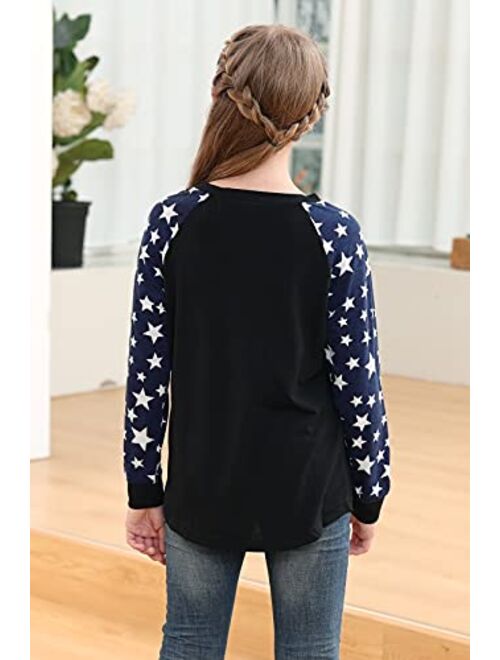 GORLYA Girls Long Sleeve Tops Raglan Patchwork Tunic Casual Loose T-Shirt for 4-14T