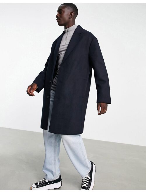 ASOS DESIGN relaxed fitwool mix overcoat in navy