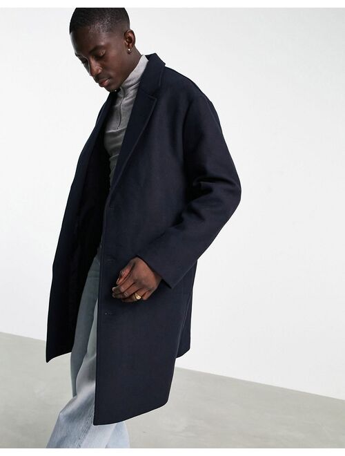 ASOS DESIGN relaxed fitwool mix overcoat in navy